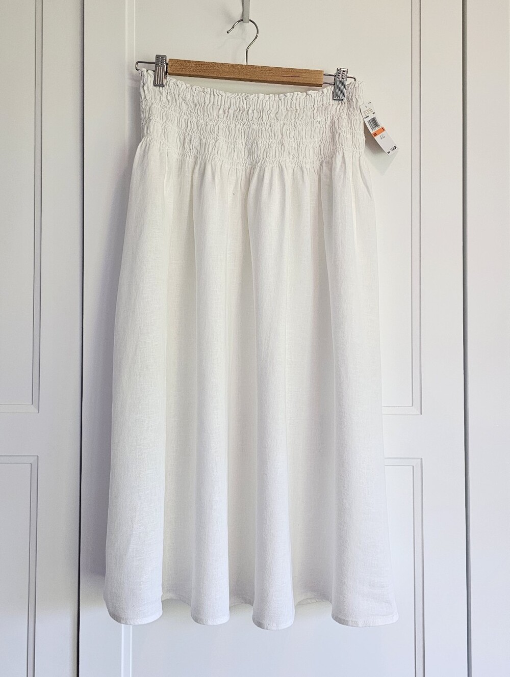 Michael Kors White Smocked Waist summer A-Line Midi Skirt NWT $125
